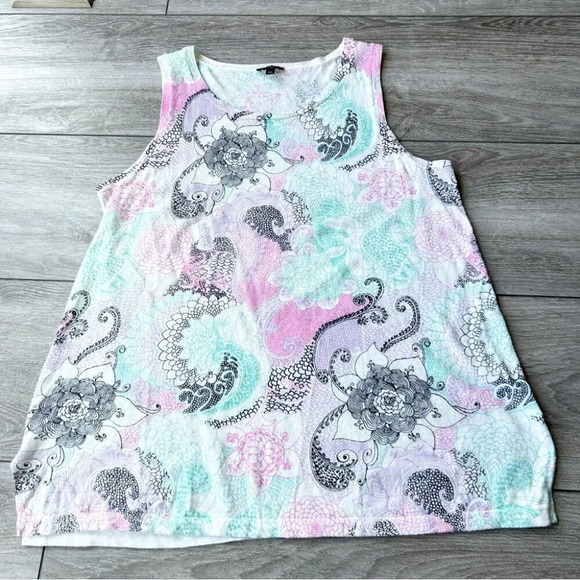 Talbots Multi Color Floral Mandala Linen Sleeveless Blouse Tank Top - Picture 4 of 14